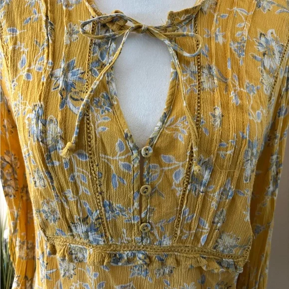 American Rag Yellow Floral Long Sleeve Blouse Size L - Picture 3 of 14